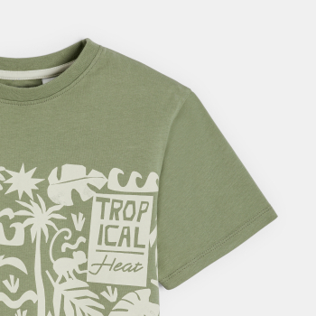 تيشيرت بأكمام قصيرة مطبوع، باللون الكاكي للأولاد